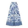thumbnail image 2 of TEAJOPSUU Summer Tropical Floral Wide Leg Pants for Women Flowy High Waisted Elastic Drawstring Palazzo Pants Loose Fit Beach Pants with Pockets B-Blue, 2 of 5