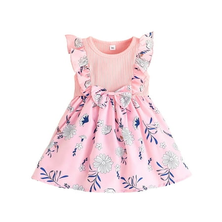 

ZIZOCWA Floral Dress for Girls Toddler Girls Sleeveless Floral Prints Bowknot Ribbed Princess Dress Clothes Dressed for Girls Baby Girl Birthday Outfi Pink90