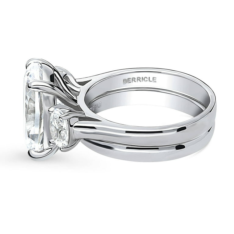 BERRICLE Rhodium Plated Sterling Silver Oval Cut Cubic Zirconia CZ
