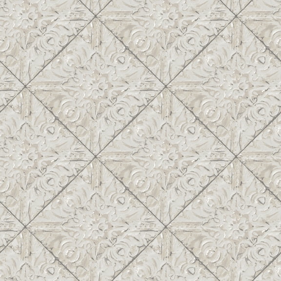 Chesapeake Brandi Grey Metallic Faux Tile Wallpaper