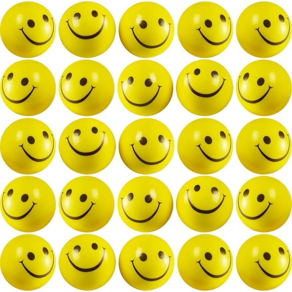 Smile Face Squeeze Balls (24 Pcs Bulk) for Kids and Adults, 2 Inch Mini Yellow Fun Happy Face Stress Anxiety Relief Balls, Hand Therapy Sensory Fidget Toy, Classrooms, Game Prize, Party Favor Gift