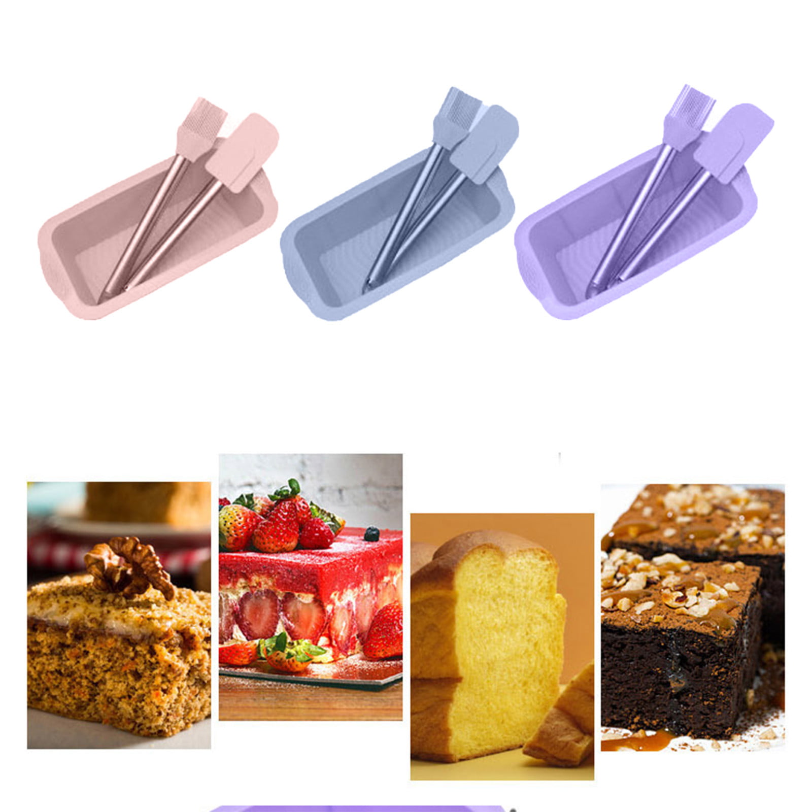 Cake Molds Clearance, Stainless Steel Silicone Baking Set Square Cake Mold Scraper Oil Brush 3Pcs/Set, Blue