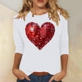 thumbnail image 2 of ZHYou Womens T-Shirts Valentine's Day V-Neck Valentine's Day Printed 3/4 Sleeve Loose Fit Casual Soft Spring Summer Shirts,White,L, 2 of 4