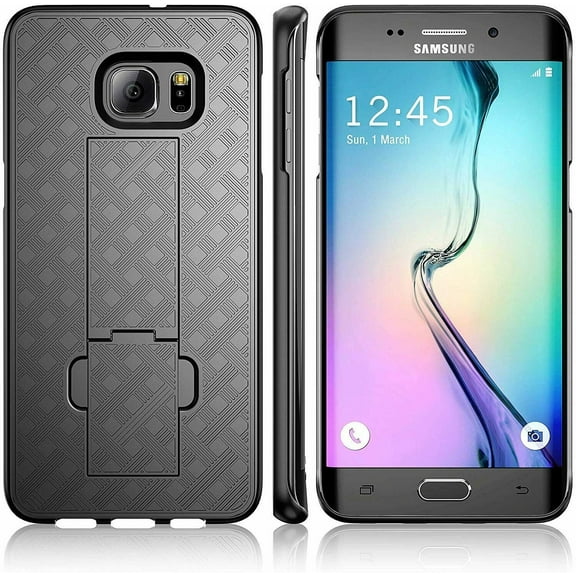 Nagebee Case for Samsung Galaxy S6 Edge, Armor Defender [Swivel Belt Clip Holster] with [Built-In Kickstand] Shockproof Heavy Duty Rugged Phone Cover (Shell Black)