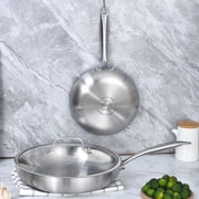 LOLYKITCH Tri-ply Stainless Steel Frying Pans Set with Lids,8-10-12 inch Skillets,Induction Cooking Pans,Dishwasher and Oven Safe.