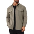 thumbnail image 4 of Chaqueta de trabajo INSPIRE CHIC para hombre, camisa de botón de manga larga, chaqueta de color sólido, XL, gris caqui, 4 of 6