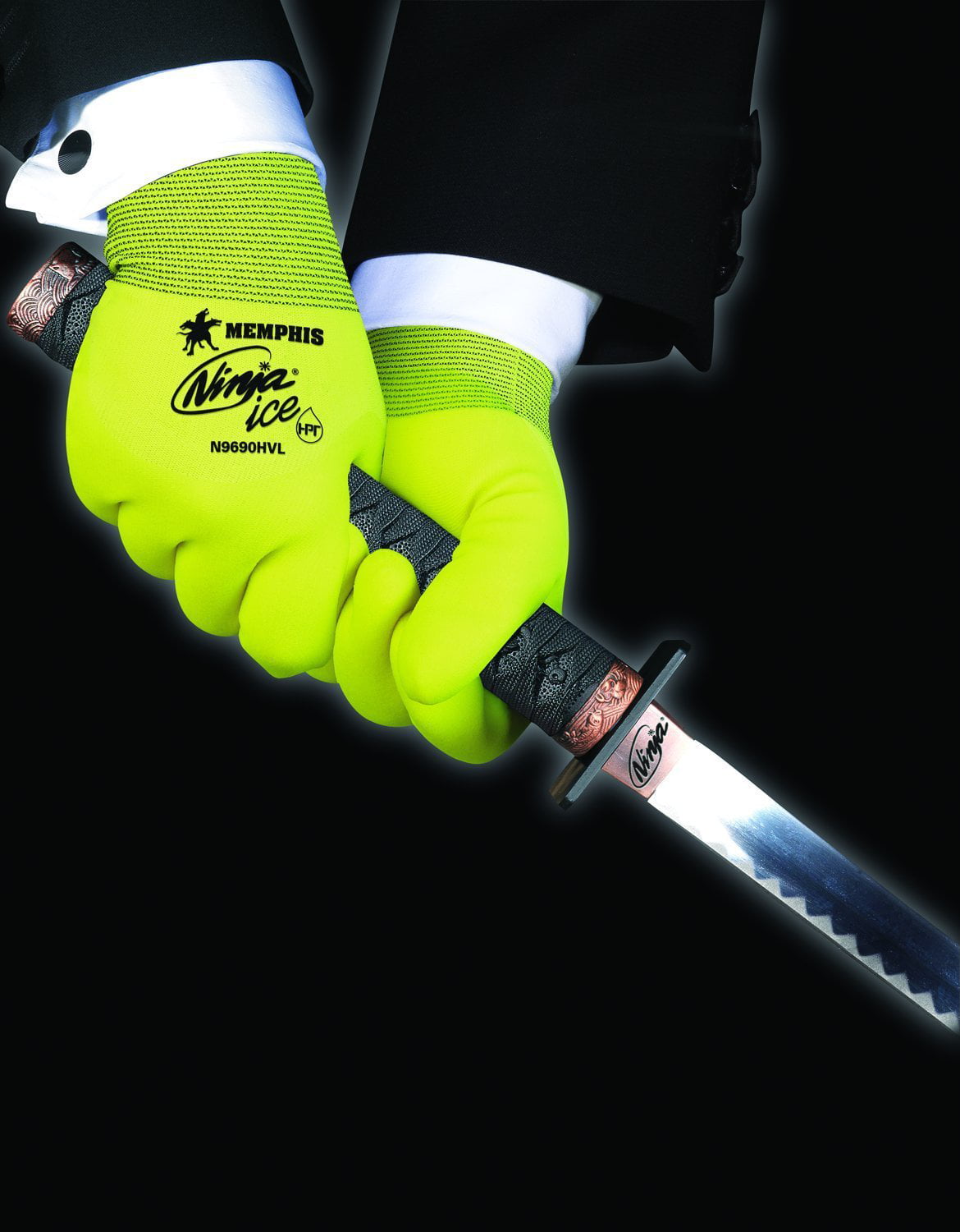 12-Pack Large MCR Safety N9690HVL Ninja Ice Hi-Vis 15 Gauge Lime Nylon Gloves 