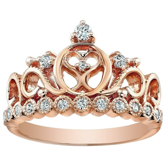 Sterling Silver Heart Crown Ring (Rose Gold Plated)