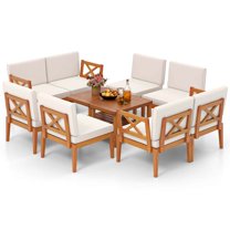 Gymax 10 PCS Patio Furniture Set Acacia Wood w/ Cushions & 2-Tier Coffee Table
