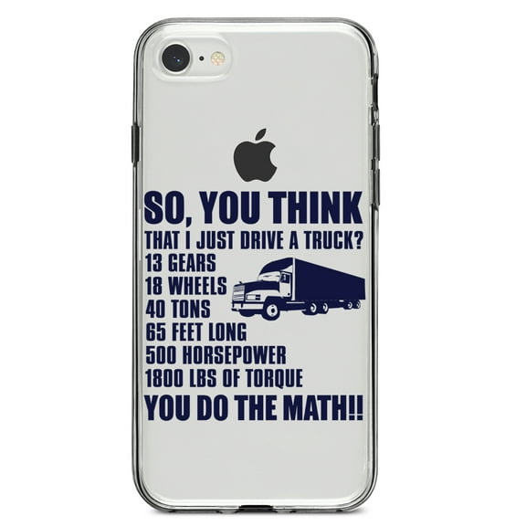 DistinctInk Clear Shockproof Hybrid Case for iPhone 7 8 SE (2020 Model) 4.7" Screen TPU Bumper Acrylic Back Tempered Glass Screen Protector - You Think I Just Drive a Truck? Torque Tons