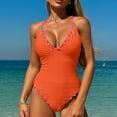 thumbnail image 2 of BUIGTTKLOP Womens Criss Cross 1 Piece Swimsuits V Neck Ribbed Swimwear High Cut Summer Bathing Suit, 2 of 6