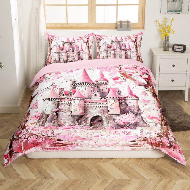 Erosebridal Housse de Couette Château Floral Très Grand, Housse de Couette Princesse de Rêve Très Grand, Décoration Florale, Réversible, Super Douillette, 3 Pcs (Sans Couette)