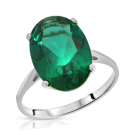 Galaxy Gold Stunning 4.50 Carats 14K Solid White Gold Brilliant Oval Cut Emerald Solitaire Ring with Genuine Vibrant Emerald Oval Shape Anniversary Engagement Promise Her Him Unisex (10.5)