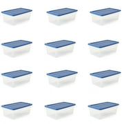 Gracious Living 1.5 Gallon Shoebox Clear Plastic Storage Bin Container with Blue Lid (12 Pack)