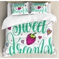 thumbnail image 1 of Sweet Dreams Queen Size Duvet Cover Set, Hearts with Strawberry Doodle Style Drawing Calligraphic Hand Drawn Quote, Decorative 3 Piece Bedding Set with 2 Pillow Shams, Multicolor, by Ambesonne, 1 of 3