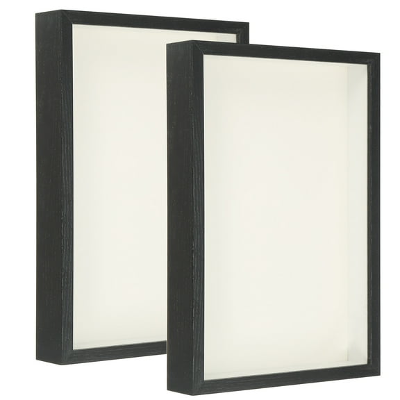 Uxcell 8x12 Shadow Box Frame Wooden Dried Flower Floating Photo Frame with Card Paper, Black 2 Pack