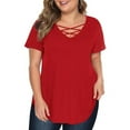 thumbnail image 2 of fatyb Plus Size Tops for Women Crisscross V Neck Short Sleeve Tunic Shirts Loose Casual Summer Blouses, 2 of 7