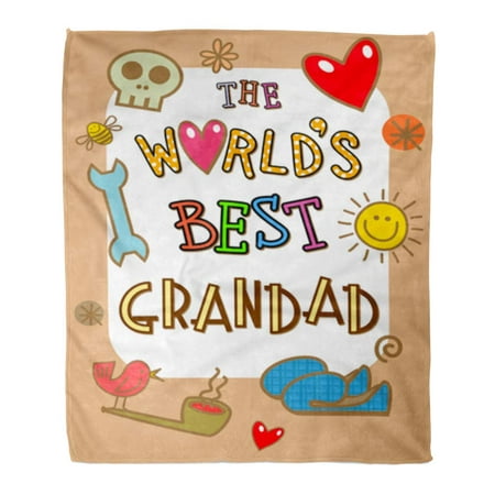 KDAGR Flannel Throw Blanket Cheerful Birthday Cartoon Whimsical The Words World Best Grandad Soft for Bed Sofa and Couch 50x60 (Best Blanket In The World)