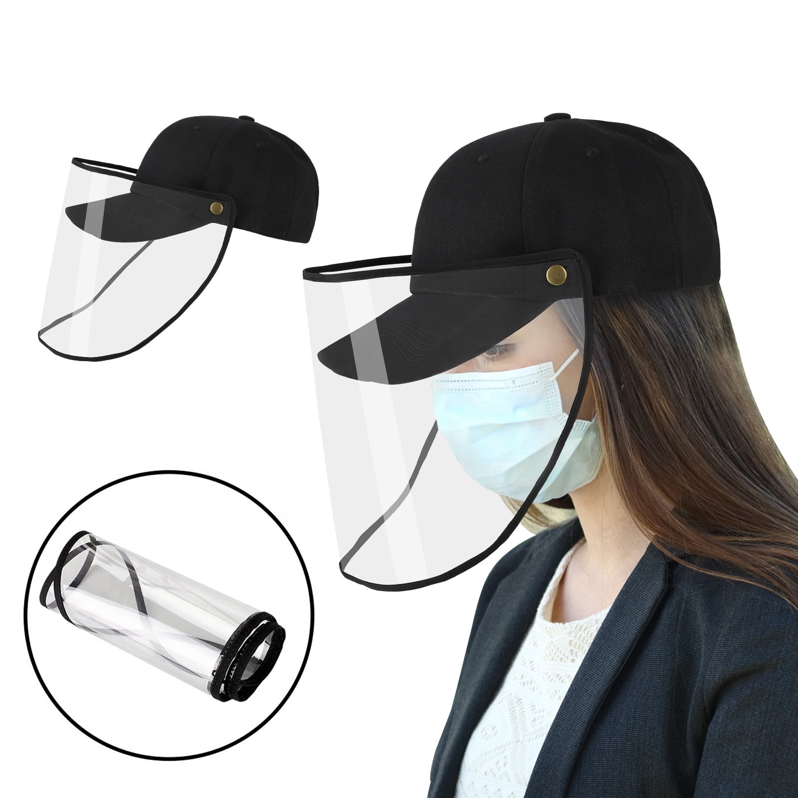 Plastic Clear Face Sheild Protector Guard Anti-spit Protective Face Sheild Peaked Hat Dustproof Cover Baseball Adjustable Cap Face Shield Protector 