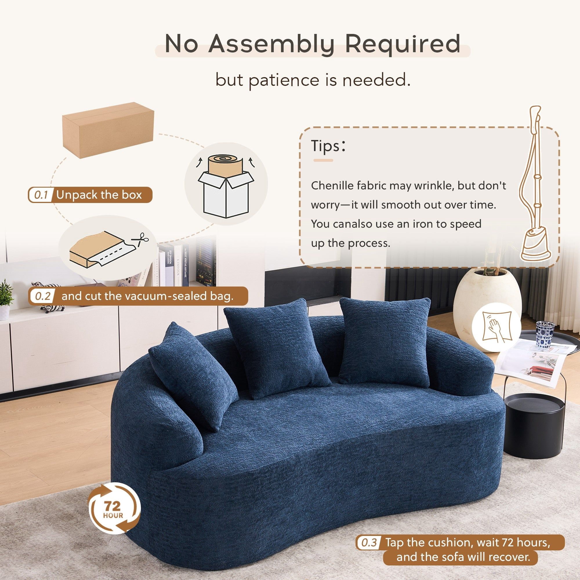 Sailvan Curved Loveseat No-Assembly Chenille Sofa for Small Spaces
