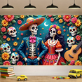 thumbnail image 6 of Colorful Design Day of the Dead Skeleton Decor Mexican Festival Backdrop for Halloween Celebration Event Decoration, 6 of 9