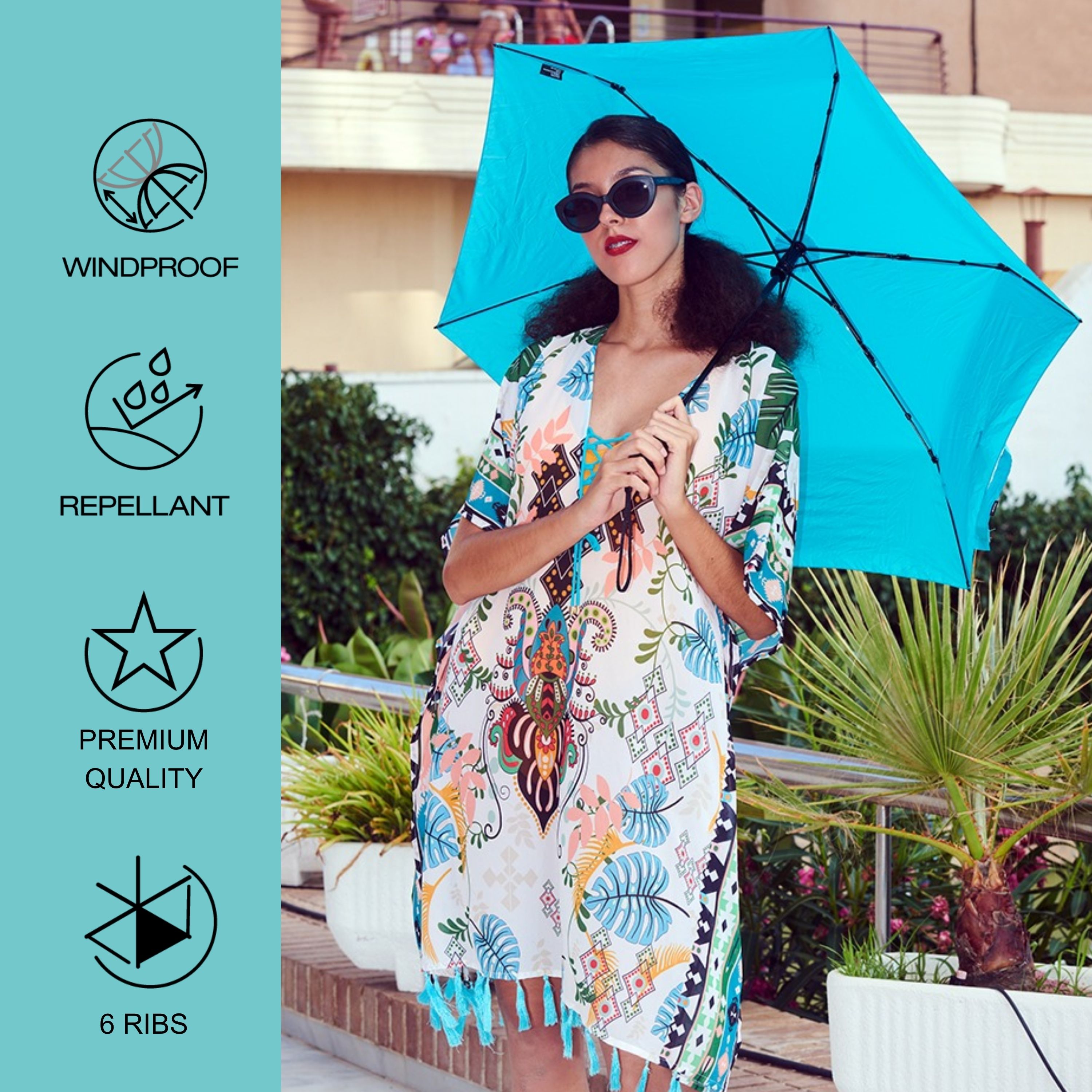 Knirps U.200 Ultra Light Automatic Rain Umbrella in Aqua – One-Touch Auto Open/Close, Wind-Tunnel Tested, 37in Canopy, Aluminum Fiberglass Frame, Pocket-Size Travel Umbrellas, Cover Included