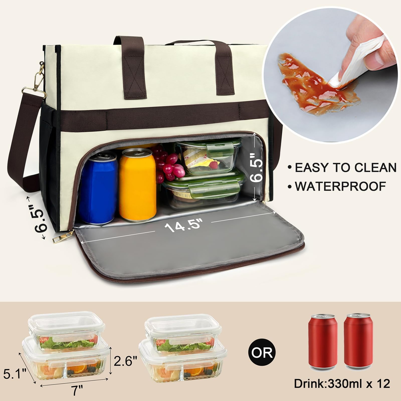 Pasman Adjustable Shoulder Strap Water-Resistant Polyester Reusable Lunch Totes