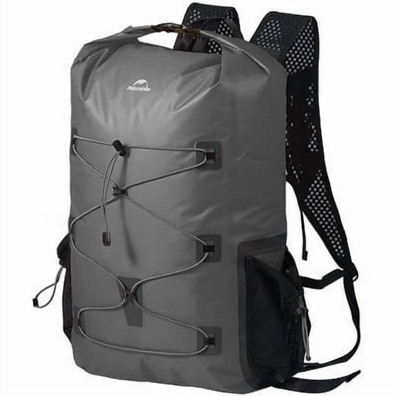 Naturehike Ultralight Waterproof Backpack with Side Pocket, 25L Dry Bag with Breathable Mesh Straps for Hiking, Camping and Travel Gray