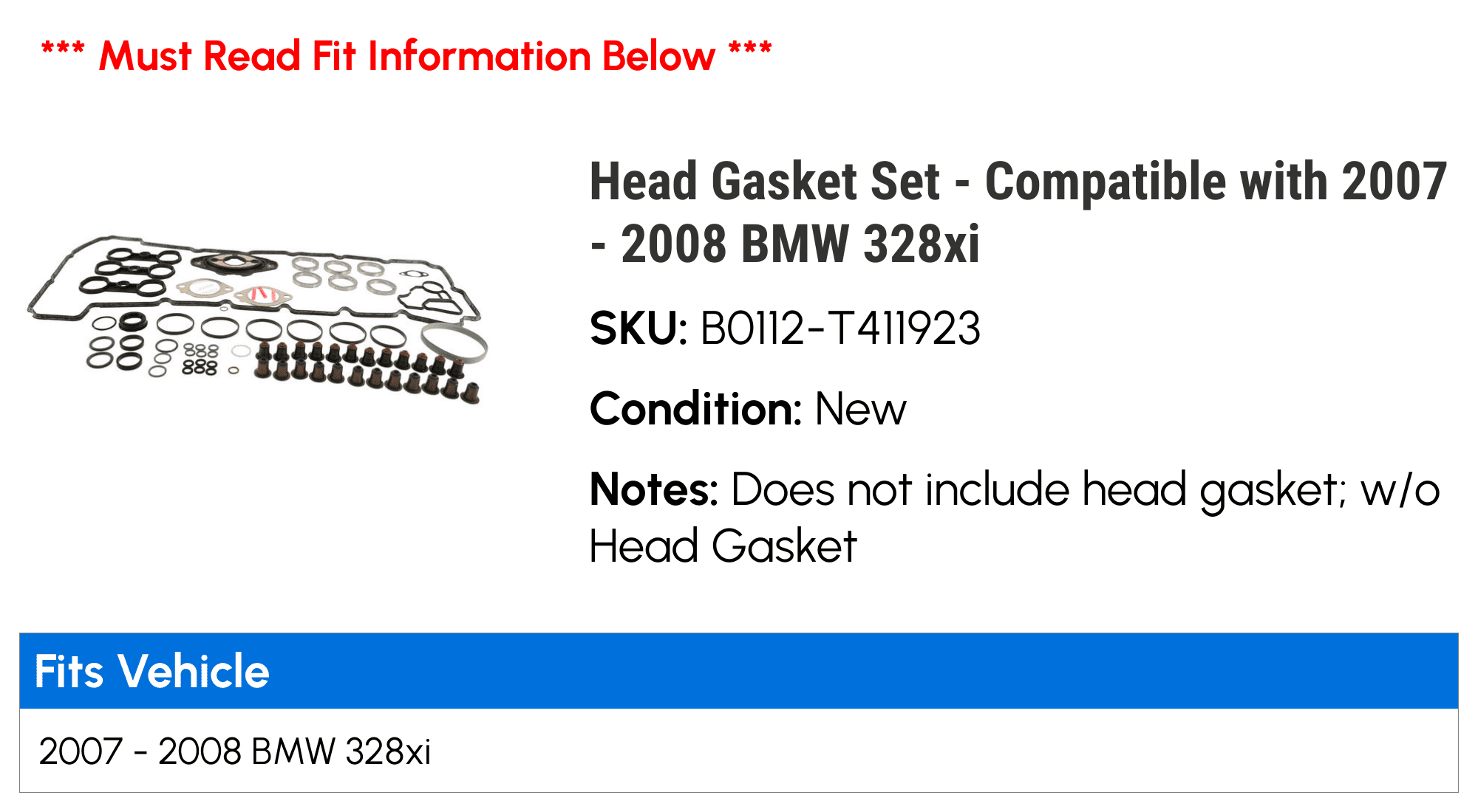 Head Gasket Set - Compatible with 2007 - 2008 BMW 328xi
