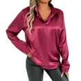 thumbnail image 3 of Womens Summer Tops, Womens Shirts, Stylish Women's V Neck Satin Blouse Long Sleeve Casual Shirt for Everyday Spring Fall Elegant Basic Outfit, 3 of 9