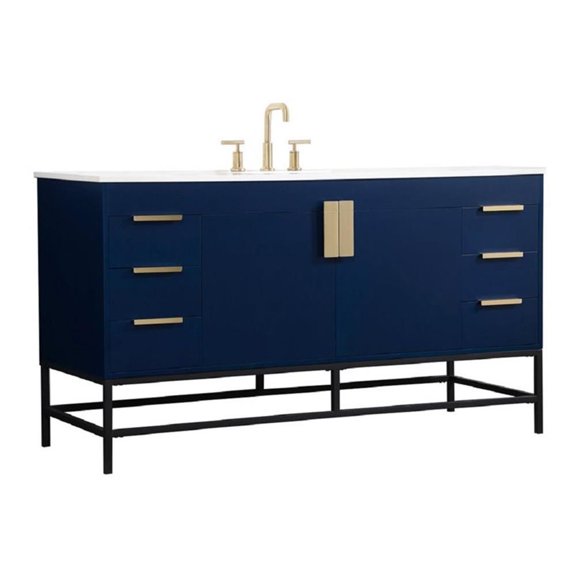 Elegant Decor Eugene 60" Aluminum Alloy Iron Single Bathroom Vanity in Blue
