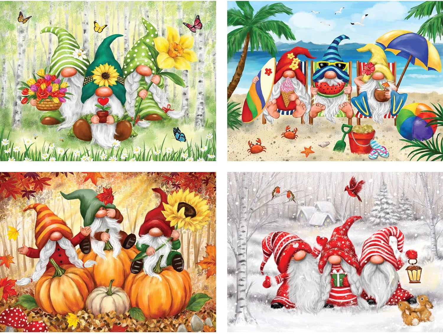 Bits and Pieces Jigsaw Puzzles Playful Gnomes by Makiko 500 Piece 4-in-1 Multi-Pack 16" x 20"
