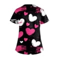 thumbnail image 3 of Womens Valentines Day Scrub Tops Casual Criss Cross V Neck Cute Love Heart Printed Scrubs Loose Short Sleeve Scrub Shirts Nursing Uniform Medical Nurse Workwear with Pockets Black L, 3 of 4
