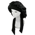 thumbnail image 5 of Gorro de seda, gorro de satén para dormir, gorro con banda para atar, gorro de dormir de alta calidad, color negro, 5 of 5