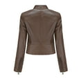 thumbnail image 2 of Defitshape Women's Faux Leather Jacket Winter PU Jackets Moto Vintage Full Zip Motorcycle Spring Snow Biker Coat Coffee Medium, 2 of 4