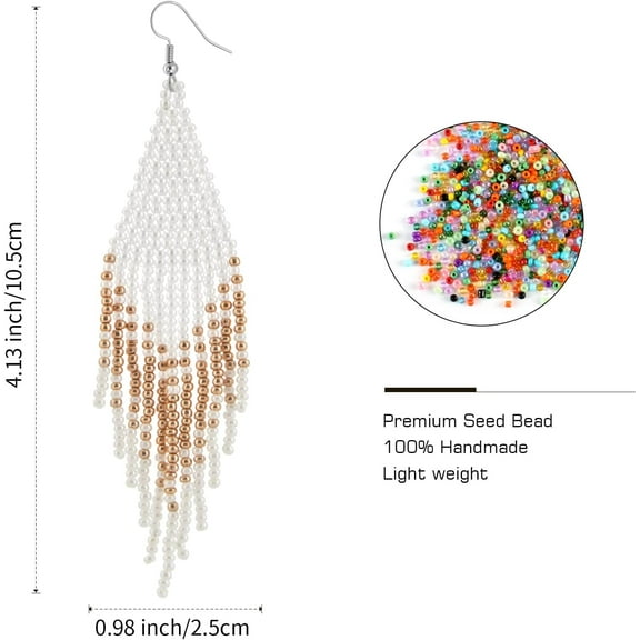 Native Beaded Tassel Earrings Boho - Handmade Seed Bead Statement Fringe Op Earrings For Women Dangling[Z2343]