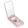 thumbnail image 1 of Mirror Portable Makeup Mirror with 5 Brushes Storage Box LED Touch Portable One-Face Storage Box Makeup Mirror Pink, 1 of 5