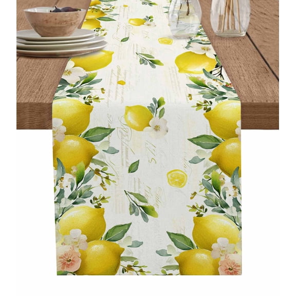 Vintage Lemon Table Runner 72 Inches, Summer Fruit Rustic Botanical Floral Bed Runner Dresser Scarves Tabletop for Indoor Outdoor Parties/Ceremony/Banquet, 16" x 72"