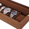 thumbnail image 2 of Caja de reloj, caja de reloj ejecutiva de 6 ranuras con valet, vitrina de madera con tapa de vidrio, organizador de relojes, caja de almacenamiento de joyas, 2 of 5