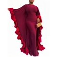 thumbnail image 4 of Red Long Evening Gown With Dramatic Ruffle Cape Sleeve For Special Occasions, 4 of 7