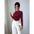 thumbnail image 6 of Womens Cold Shoulder Long Sleeve Top Asymmetrical Loose Casual Shirts Wine Red XXL, 6 of 8