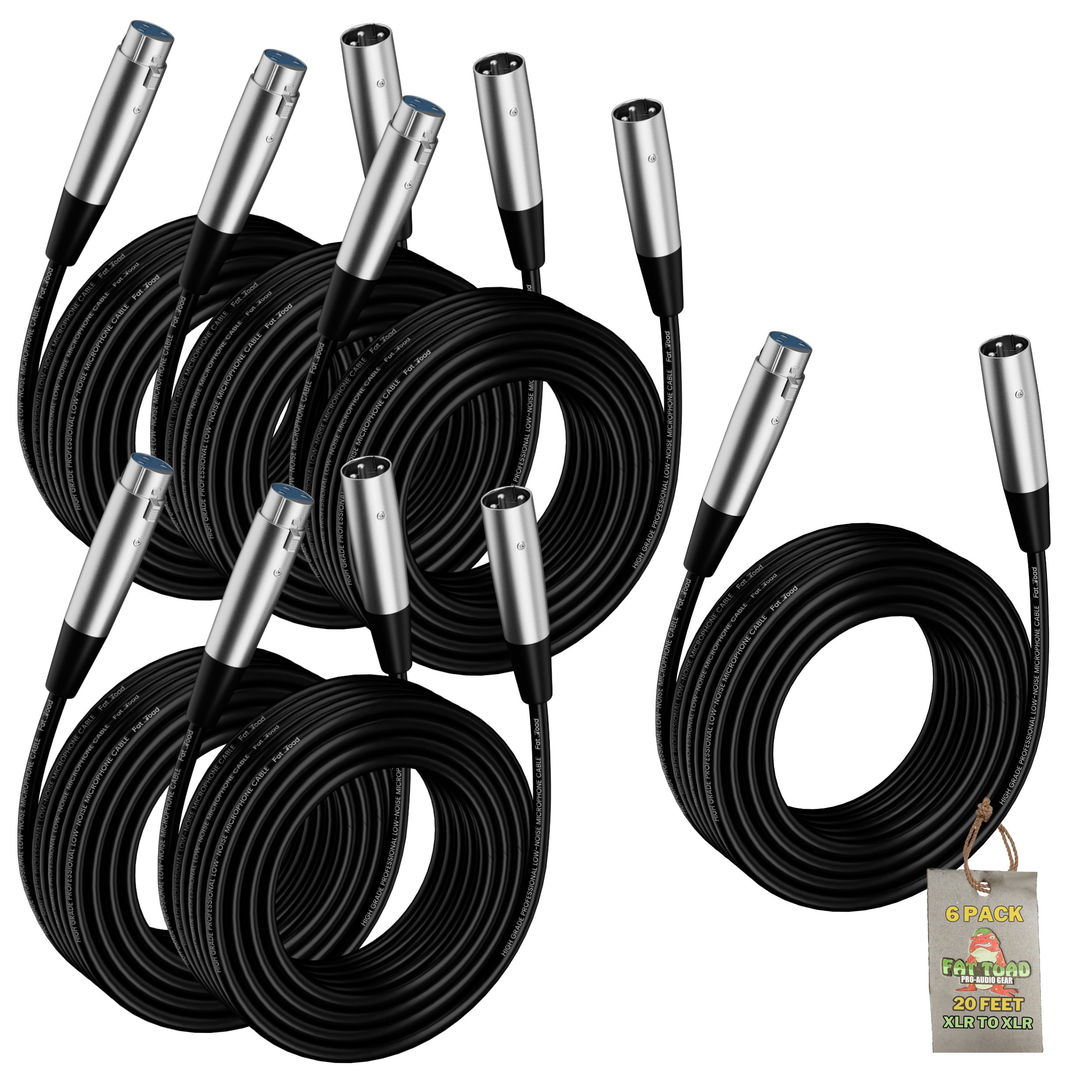 Fat Toad Microphone Cords 20FT - 6 PACK XLR Cable Wire Female Male Recording PA