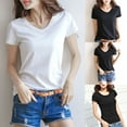 thumbnail image 2 of Ana Womens Basic Tees Shirt Solid Plain Top Short Sleeve Roundneck V Neck Top, 2 of 4