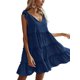 thumbnail image 2 of Txlixc, vestido informal de verano para mujer, vestido acampanado de Color sólido sin mangas con cuello en V y volantes, vestido plisado para fiesta en la playa, ropa de calle Txlixc  Estilo de ocio, 2 of 7