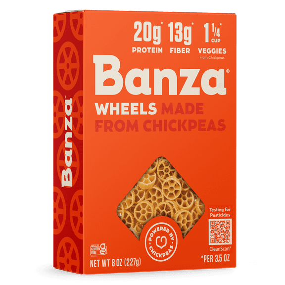 Banza Wheels Pasta from Chickpeas - Made In Italy, High Protein, High Fiber, and Lower Carb Italian Chickpea Noodles, 8oz