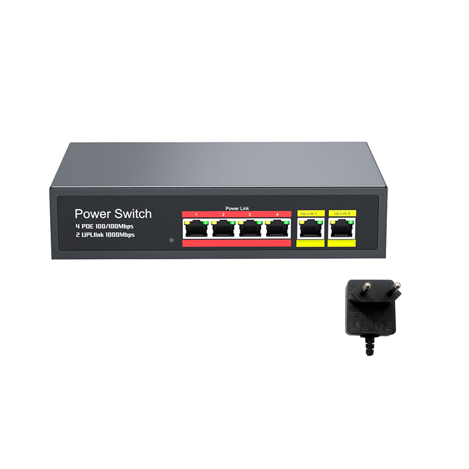 Heavy Duty Plug And Play Metal 4 Port Gigabit Switching 48V Power Over Ethernet For Home Office Shop Security Cameras