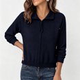thumbnail image 6 of Fengqque Women’s Full Zip Ribbed Knit Polo Collar Cardigan Jackets Fall Casual Raglan Long Sleeve Loose Fit Solid Color Zip Up Sweater Outerwear Tops Navy Free Size, 6 of 6