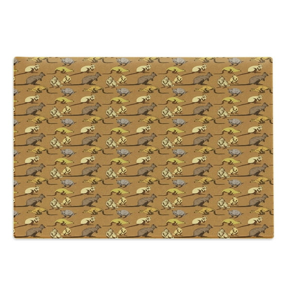 Kangaroo Cutting Board, Safari Inspired Sandy and Grungy Background with Fluffy Marsupial Animal Drawings, Decorative Tempered Glass Cutting and Serving Board, in 3 Sizes, by Ambesonne