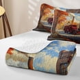 thumbnail image 4 of Castle Fairy Vintage Fire Truck Twin Quilt Set,Autumn Town Scene Twin Coverlet Set for Bedroom,Red Brown, 4 of 7