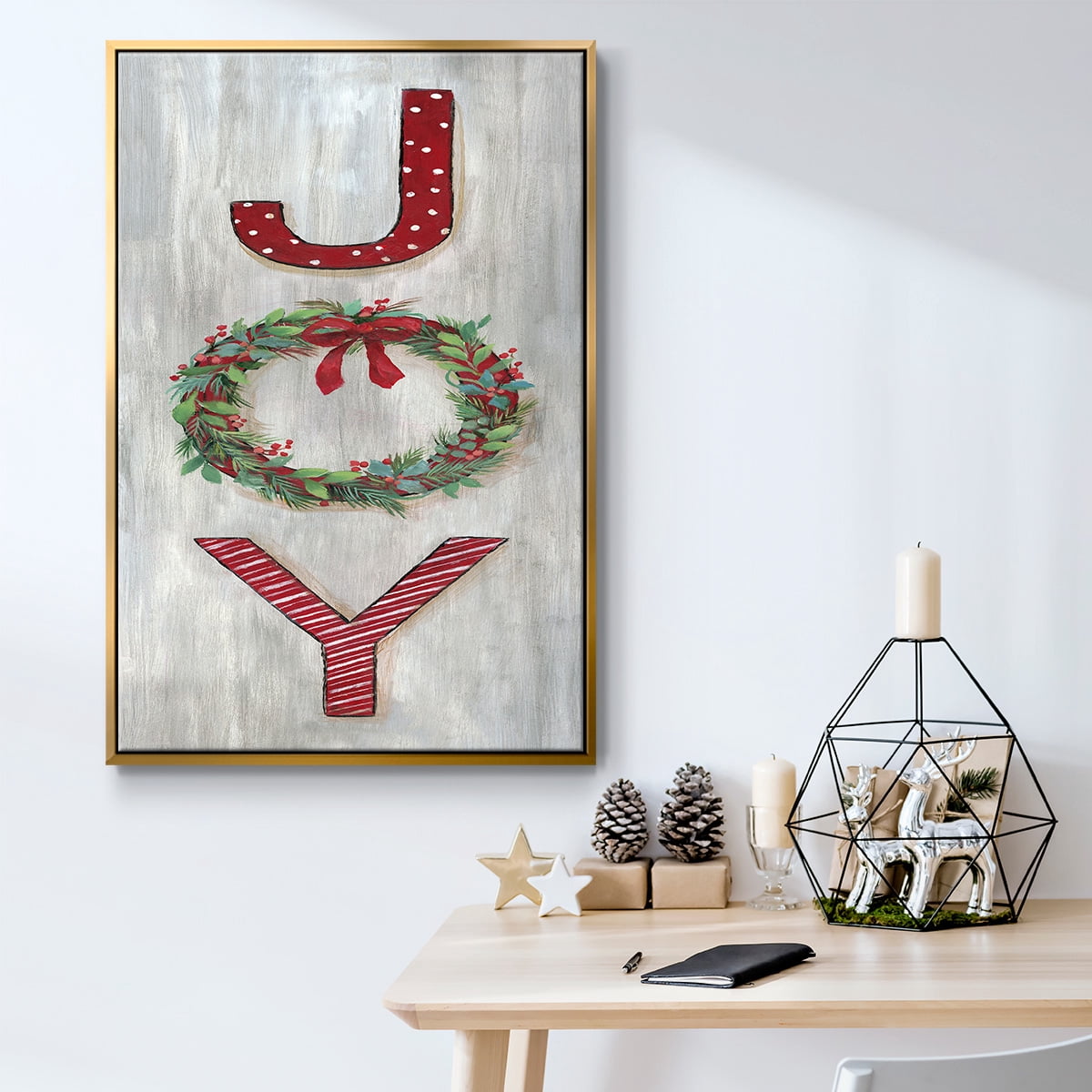 Joy - Framed Gallery Wrapped Holiday Canvas - 25 x 37 - Gold Frame